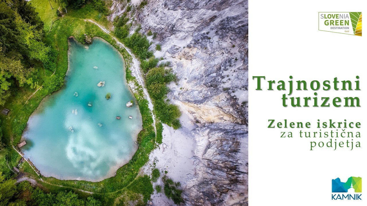 Fotografija jezera iz zraka, naslovna stran PDF dokumenta Zelene iskrice za ponudnike